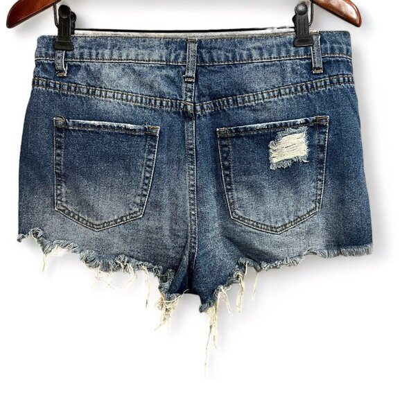 Forever 21 Jean Shorts Women Sz 30 Blue Cut Off Distressed Raw Hem Modern Chic - Picture 2 of 13